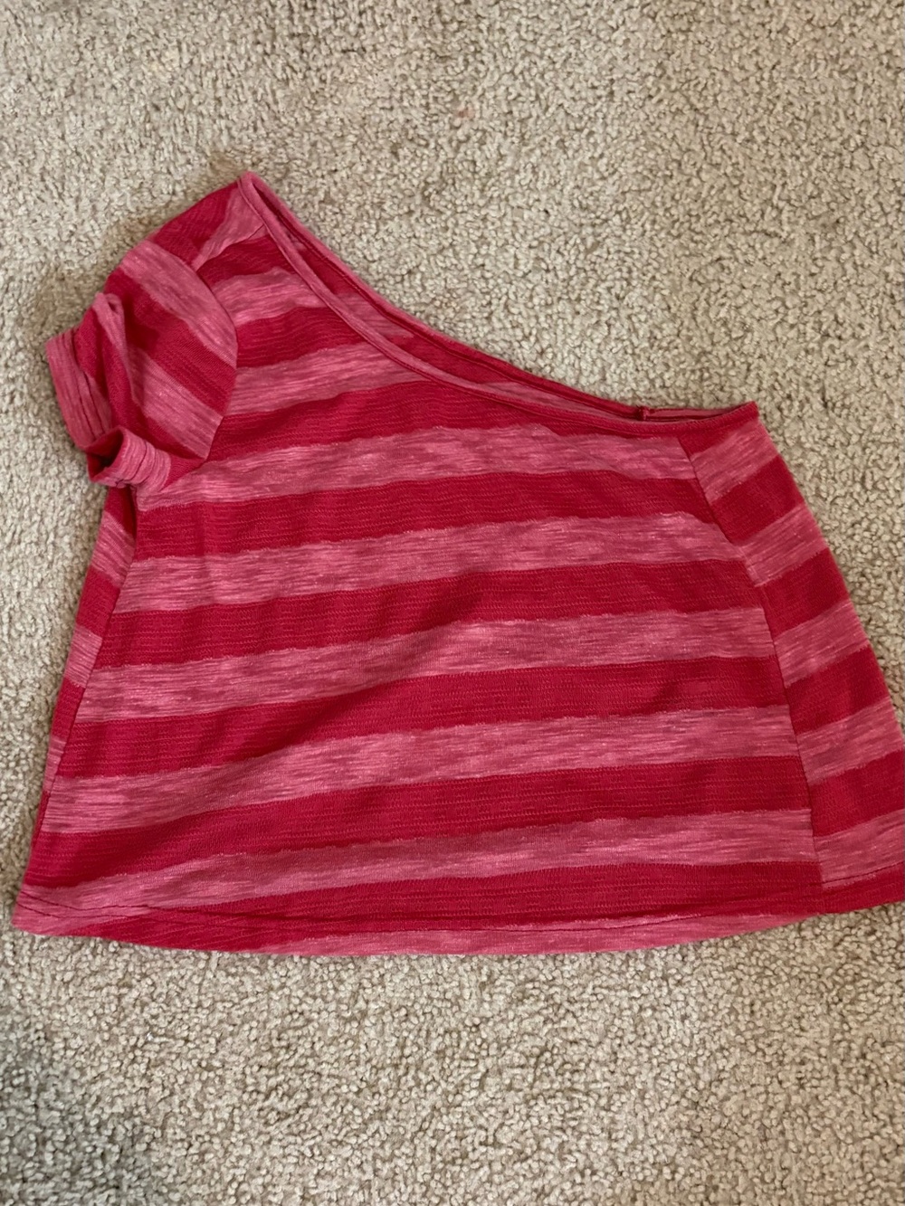 Pink and Red Striped One-Shoulder Top